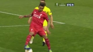 roberto firmino humiliates Soldado dribble skill 05052016 Liverpool vs Villarreal [upl. by Callean]