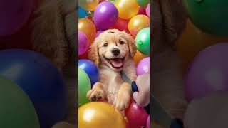 Golden Retriever Puppy Surrounded By Balloons [upl. by Callum]