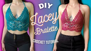 Lace Detailed Bralette for all sizes  DIY Crochet Tutorial [upl. by Ainival]