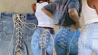 SamariaLeah Inspired Lace Up Jeans  DIY Transformation  Beginner Friendly [upl. by Awad]