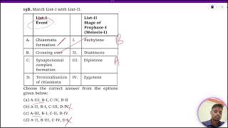 Match ListI with ListII ListI Event ListII Stage of ProphaseI MeiosisI A Chiasmata [upl. by Noiram]