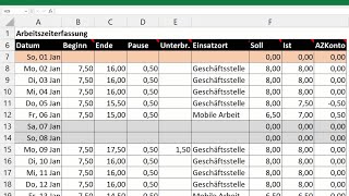 Excel automatische Arbeitszeiterfassung erstellen  Vorlage Zeiterfassung mit Überstunden Feiertage [upl. by Akcirret]