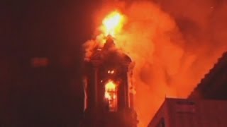 Huge fire destroys church in Chilean port [upl. by Brandice507]