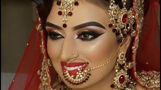 Real Bride  Asian Bridal Traditional Makeup  Dramatic Winged Liner  Cat Eyes And Red Lipstick [upl. by Neufer]