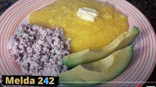 TUNA SALAD AND YELLOW GRITS  BAHAMIAN COOKING [upl. by Egni853]