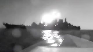 Successful Ukrainian drone attack on Russian warship [upl. by Gwenora]