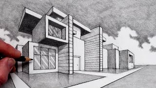 How to Draw in 2Point Perspective Modern House [upl. by Xanthe]