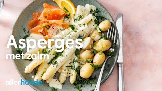 Witte asperges koken met zalm  Recept  Allerhande [upl. by Pooi]