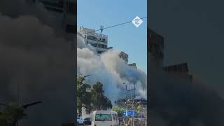 Beirut building levelled by Israeli strike [upl. by Asseret]