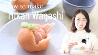 Wagashi nerikiri recipe  Mikan Mandarin Orange for CNY cookies idea みかんの和菓子 [upl. by Fishback]