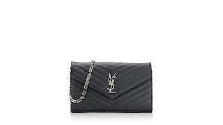 Saint Laurent Grain De Poudre Matelasse Monogram 22cm Chain Wallet Black [upl. by Ioves596]