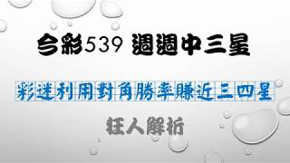 今彩539 週週中三星彩迷利用對角勝率賺近三四星 [upl. by Etnahc]