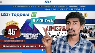 SSN College Merit Management Admission 2024  12th Toppers Dont miss it   TTG [upl. by Adiraf]