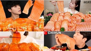 ASMR SALMON MUKBANG  Sashimi Sushi Noodles Salmon Mukbang Compilation [upl. by Tutt]