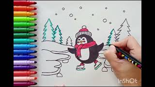 🎨DIBUJA Y PINTA CONMIGO 🎨 ESTE ALEGRE PINGÜINO PATINADOR 🐧⛸️ PINTA CONMIGO LA NAVIDAD 🎄 [upl. by Acireed267]