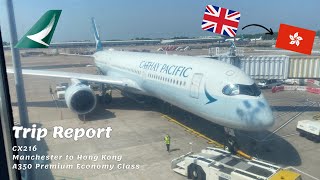 Cathay Pacific Premium Economy Class Review  Airbus A350900  Manchester to Hong Kong CX216 [upl. by Nairadal]