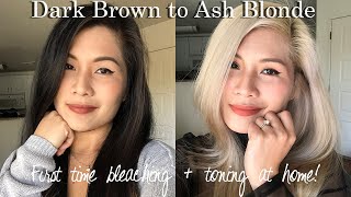 First time bleaching my hair at home Dark brown to ash blonde using Brad Mondo’s guide [upl. by Attenod]