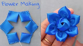 DIY How to make an adorable fabric flower in just 2 minutes DIY Easy Tricks Fabric Flowers [upl. by Ynner]