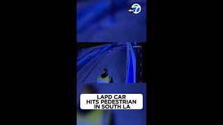 LAPD car hits pedestrian crashes into building in South LA [upl. by Eiro638]