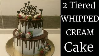 How to make a 2 tiered WHIPPED CREAM cake  How to stack a two tiered WHIPPED CREAM cake [upl. by Aicemat375]