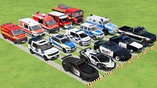 TRANSPORTING ALL POLICE CARS AMBULANCE FIRE TRUCK COLORFUL CARS WITH TRUCK FARMING SIMULATOR 22 [upl. by Elag199]