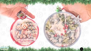 Cómo Hacer ADORNOS de NAVIDAD con Aros de Madera Cartón y Decoupage 🎄 [upl. by Ezirtaeb]