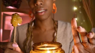 ASMR Satisfying Honey Face Massage  SUPER STICKY sounds  Rain amp Thunder Night [upl. by Brace389]