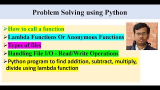 Problem Solving Using Python [upl. by Fachanan]