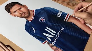 Drawing Lionel Messi PSG • Time Lapse [upl. by Yrakaz]