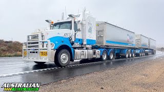 Kenworth T909 K200 and Mack road train uphill run [upl. by Elocen45]