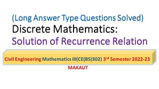 Discrete Mathematics  Solution of Recurrence Relation  CEBS302 9ab  MAKAUT [upl. by Joe]