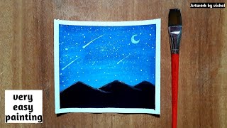 Easy Night Sky Watercolor Painting for Beginners  step by step Tutorial [upl. by Siladnerb]