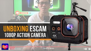 Unboxing ESCAM 1080p 4K Waterproof Action Sports Camera and ESCAM WEIFENG 3520 Aluminum Tripod [upl. by Katsuyama356]