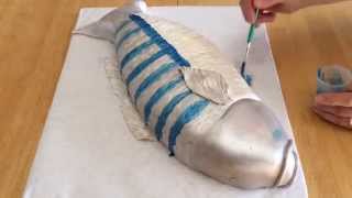 How to Make a Fish Shaped Cake Part 3 Painting the Cake [upl. by Deeanne]