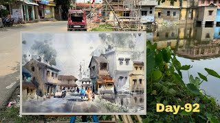 Day 92 Plein Air Painting With Achintya  How To Paint Watercolor Landscape Painting  Color Balance [upl. by Sheena241]