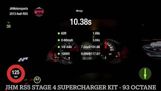 JHM Audi RS5 Stage 4 Supercharger Kit Runs 1085 12791 mph on 93 Octane  Dragy Worlds fastest [upl. by Shelley]