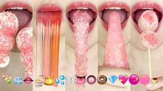 asmr PINK EMOJI FOOD 🍡🧊👄🍜🍯💦🫧👅🔘🍩💎💖🟠🟠🍮 분홍색 이모지 먹방 eating sounds [upl. by Hendrix]