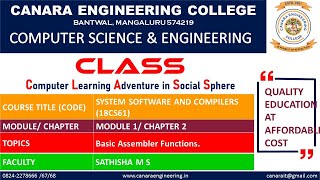 VTU SS and CD 18CS61 SYSTEM SOFTWARE AND COMPILERSBASIC ASSEMBLER FUNCTIONS M1 L2 [upl. by Cresa]