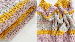 Crochet Velvet Stripe Blanket Tutorial [upl. by Hserus400]