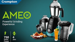 Crompton Ameo 750Watt Mixer Grinder with MaxiGrind and Motor VentX Technology 3 Stainless Steel [upl. by Darrej726]