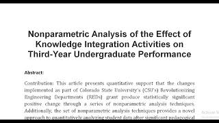 Nonparametric Analysis of the Effect of Knowledge Integration Activities on Third Year Undergraduate [upl. by Rramal948]