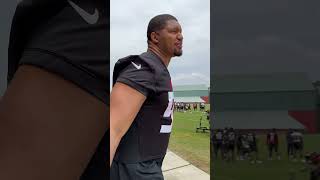 Calais Campbell arrives to his first Falcons practice  Atlanta Falcons shorts [upl. by Orhtej973]