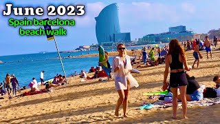 Spain Barcelona Beach walk 4k hdr Hot Summer walk [upl. by Rodger]