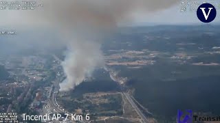 Un incendio en la AP7 cerca de la frontera francesa corta la vía hacia el sur [upl. by Anuqahs]