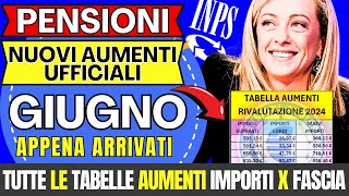 🔴AUMENTI CONFERMATI 👉 PENSIONI GIUGNO TABELLA ESEMPI X TUTTE LE FASCIE📈VERIFICA ORA I NUOVI IMPORTI [upl. by Ecinad894]