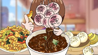 Jjajangmyeon Tangsuyuk Mukbang Animation 짜장면 탕수육 애니 먹방＆ ASMR 다다다먹방 [upl. by Jara]