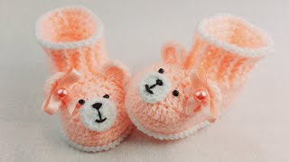 Zapatos de Osito a Crochet para bebe facil de hacer botitas patucos [upl. by Shetrit326]