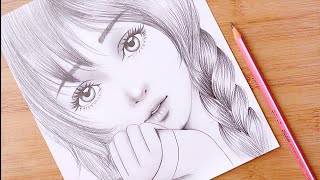 Pencil sketch  How to draw Cute Girl Face  step by step  Drawing Tutorial for beginners [upl. by Hamfurd]