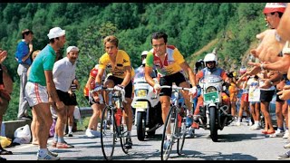 Tour 1986 Etapa 18 BriançonLAlpe dHuez Exhibición de Hinault y Lemond [upl. by Ecnerat]