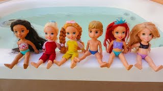 Elsa and Anna toddlers pool party and challenges [upl. by Imojean]